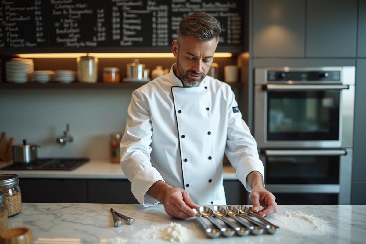 Chef montre la conversion de 10 ml en 1 cl avec cuillères