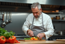 Couteaux tranchants : classement des pays par performance de coupe Chef en cuisine préparant des légumes frais