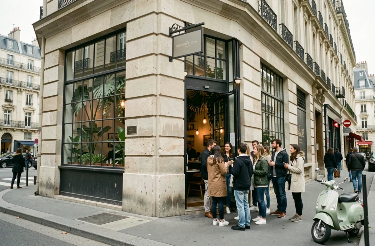 Façade extérieure du restaurant Ober Mamma dans le 11e arrondissement de Paris avec file d'attente de clients