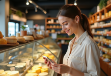 Fromage sans gluten : quelle variété choisir ? Jeune femme examine des fromages sans gluten en supermarche