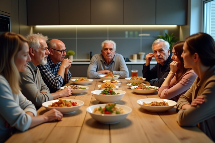 groupe-divers-dishes-surprise Groupe divers d'adultes surpris par des plats internationaux