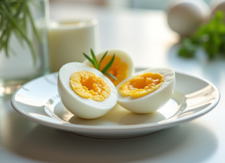 Œufs : cuisson optimale sans détruire protéines Oeuf mollet coupé en deux sur une assiette blanche avec herbes fraîches