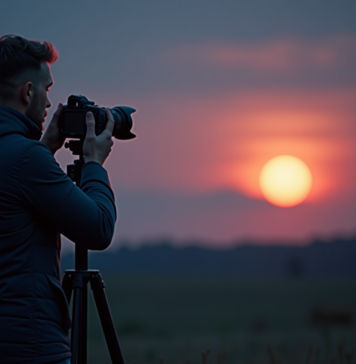 Réussir une lune parfaite grâce à des astuces simples et efficaces Photographe professionnel avec trépied capture pleine lune sur campagne